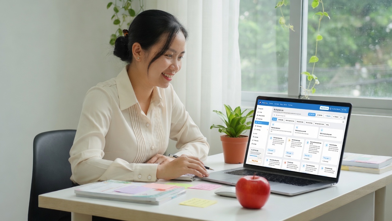 Cô giáo đang soạn giảng trên thaycoAI.vn